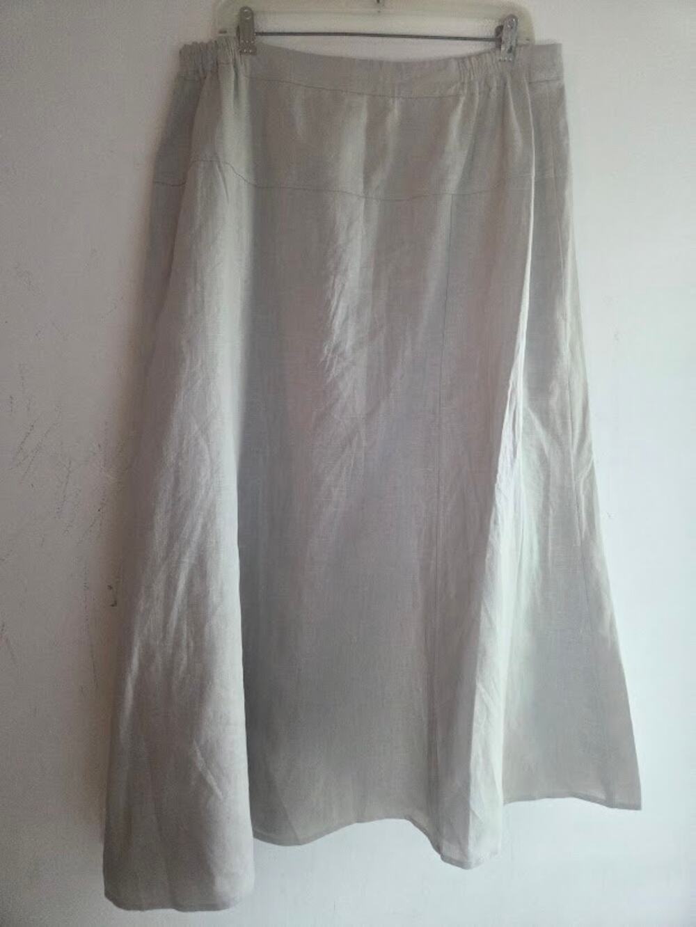 Sara Isabella Light Grey 100% Linen Flax Maxi Lagenlook A-Line Skirt size 14